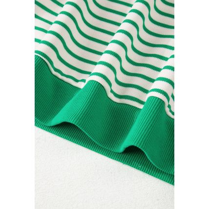Bright Green Contrast Detail Striped Ruffle Short Sleeve Top