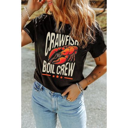 Black CRAWFISH BOIL CREW Graphic Casual T Shirt