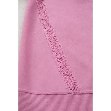 Bright Pink Lace Patched Raglan Sleeve Loose Fit Sweatshirt