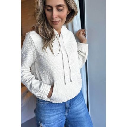 White Cable Lattice Texture Kangaroo Pocket Hoodie