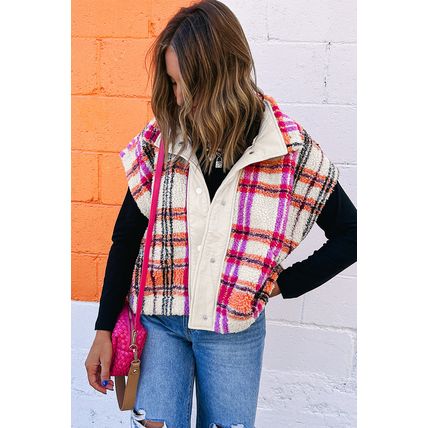 Rose Sherpa Plaid Jacket Vest