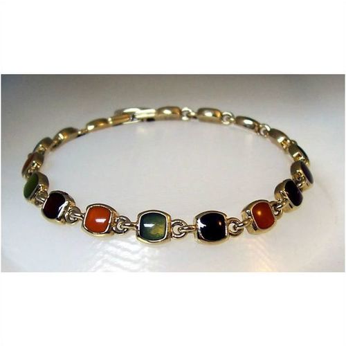 Bracelet #71 gold tone metal colorful stone chain link 7 inch costume jewelry