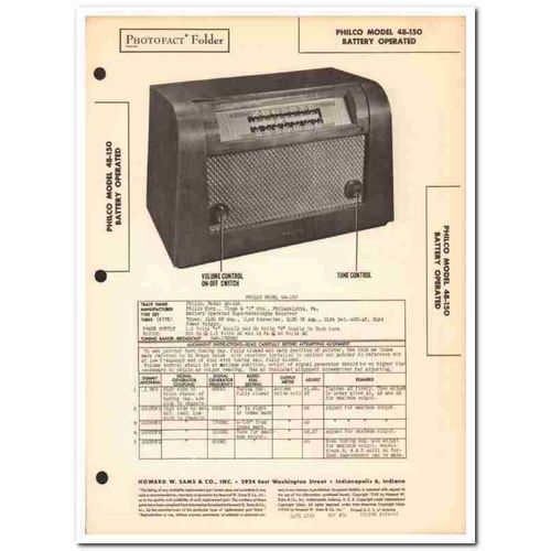 philco model 48-150 5-tube battery am radio sams photofact manual