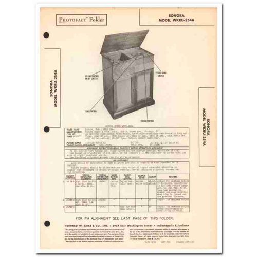 sonora model wkru-254a 8-tube am fm radio phono sams photofact manual