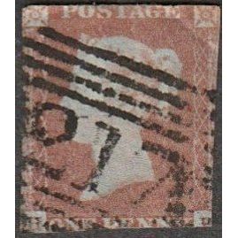 1854-57 Queen Victoria. Penny Red. Stars, Position HP, Wm T4, Good Used