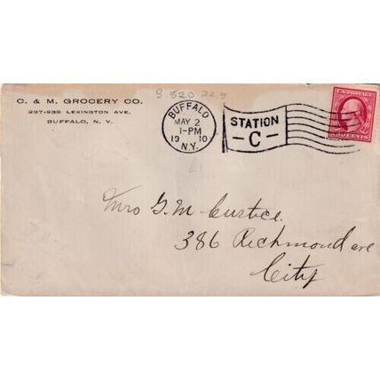 United States 1910 C&M Grocery Co. Buffalo NY Cover Buffalo Station C cancel VGC