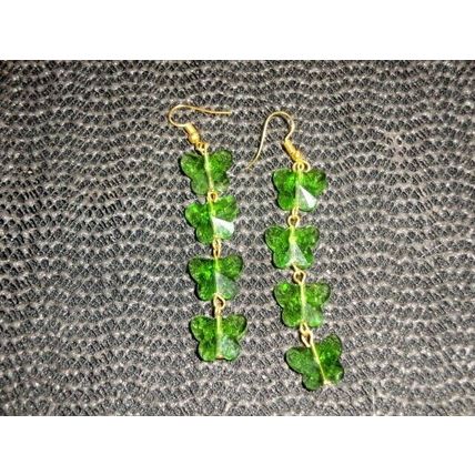 Eight beautiful green colour crystal glass butterfly long drop earrings