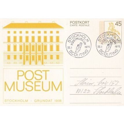 Sweden 1970 Stockholm Scouting FDI Postmuseum Cancel written VGC