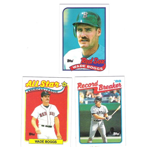 Three 1989 Topps Wade Boggs baseball cards - #2, #399, #600- NM- Red Sox