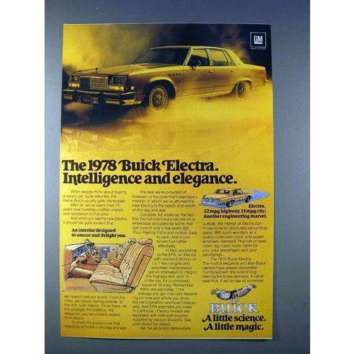 1978 Buick Electra Car Ad - Intelligence and Elegance