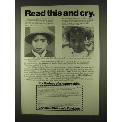 1978 Christian Children's Fund Ad - Read This and Cry