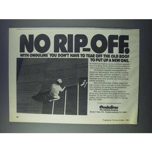 1981 Onduline Roofing Ad - No Rip-Off