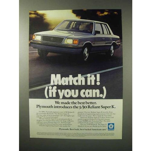 1985 Plymouth 5/50 Reliant Super K Car Ad - Match It!