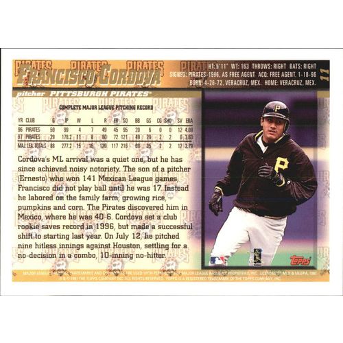 1998 Topps Baseball Francisco Cordova #11