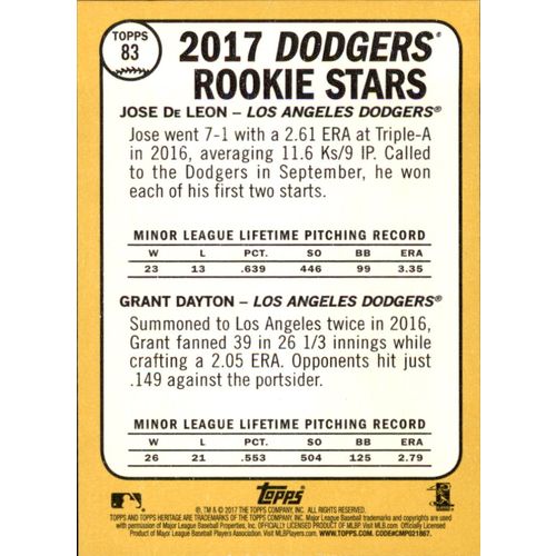 2017 Topps Heritage Baseball 2017 Rookie Stars-Dodgers #83