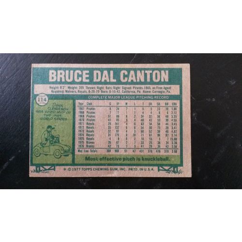 1977 Topps Card # 114 Bruce Dal Canton Autograph 201609230003 Atlanta Braves