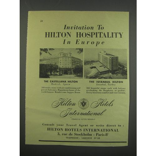 1955 Castellana Hilton and Istanbul Hilton Hotels Ad - Invitation to Hilton