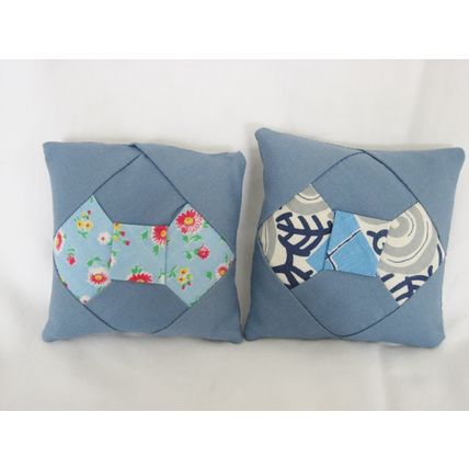 5 Bow Tie Mini Pillow Ornies Bowl Fillers Tucks Decor Blue Quilt