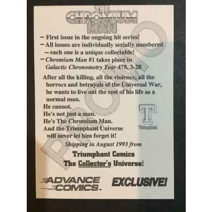 The Chromium Man series premiere promo card (Advance Comics exclusive), 1993