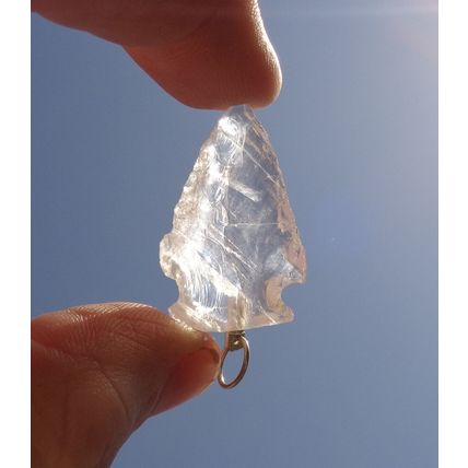 F Quartz Crystal Arrowhead Pendant Stone Bead 1.25 Inch Knapped Craft Jewelry