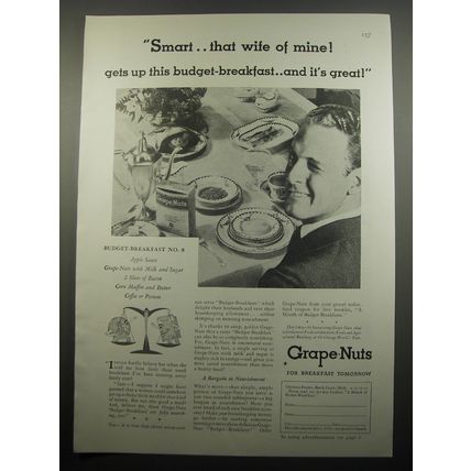 1933 Grape-Nuts Cereal Ad - Smart.. that wife of mine!