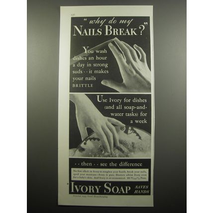 1933 Ivory Soap Ad - Why do my nails break?