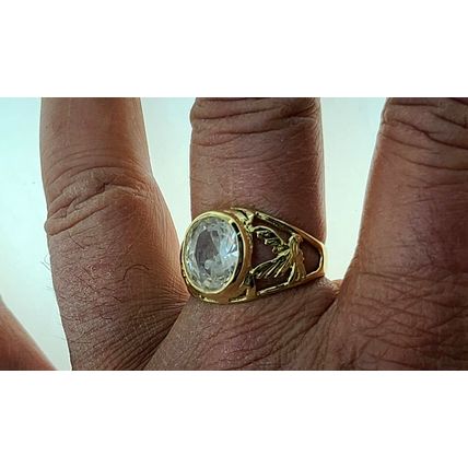 New Flying Eagle White Oval Stone Real 14k Yellow Gold Men Ring 5.4 Gr Size 10