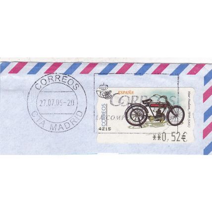Madrid postmark Spain 2005 on Motorcycle machine Label 0.52c VGC
