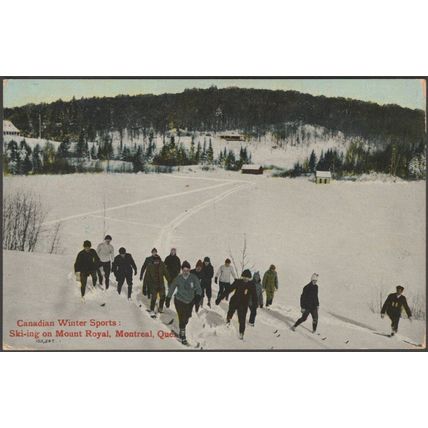 Ski-ing on Mount Royal, Montreal, Quebec, 1914 - Valentine's Postcard