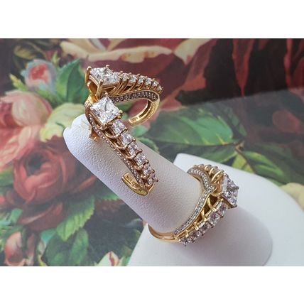 SET Ornate Deco Princess Ring & Earrings Made With Swarovski Zirconia Gold 925