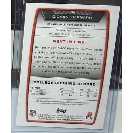 2013 Topps Bowman GIOVANI BERNARD (Bengals) Rookie Card #210