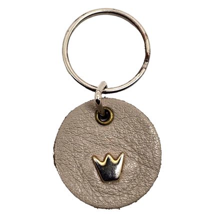 Gold-Tone Crown Leather Circle Keychain Charm Fob Purse Bag Luggage (J14)