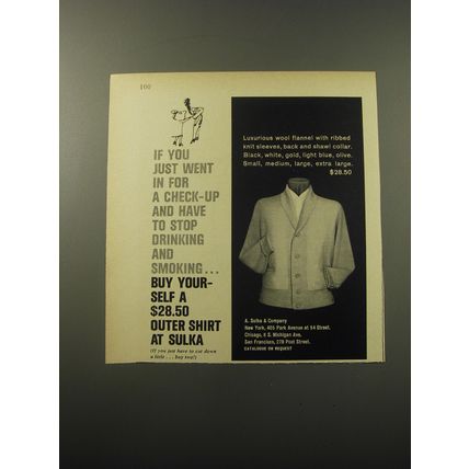 1960 Sulka Outer Shirt Advertisement - If you just went in for a check-up