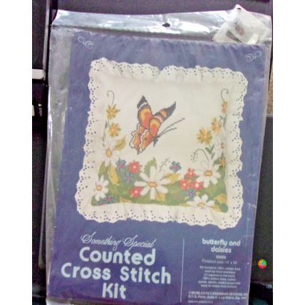 Something Special Cross Stitch Kit Butterfly And Daisies Pillow