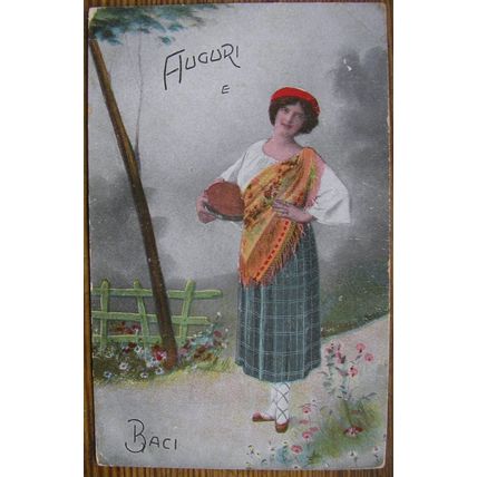 vintage colour Italian Greeting postcard - Auguri