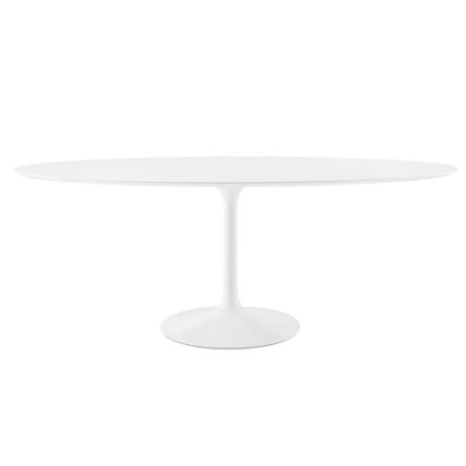 78” White Oval Pedestal Stem Dining Table with Lacquered Wood Top
