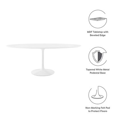 78” White Oval Pedestal Stem Dining Table with Lacquered Wood Top