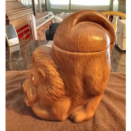 Old Vintage Original Cookie Jar Brown Crouching Lion 10 1/2" Tall 1950's