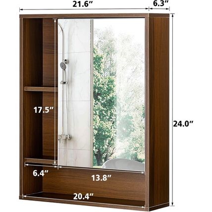 Choochoo Bathroom Wall Mirror Cabinet, Medicine Cabinet with Single Door and Adj