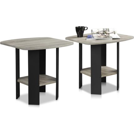 Furinno Simple Design End Table, 2-Pack, French Oak Grey/Black