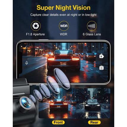 GKU Dash Cam Front and Rear Camera,4K+1080P, 5.8Ghz Wifi & GPS Dash Camera for C