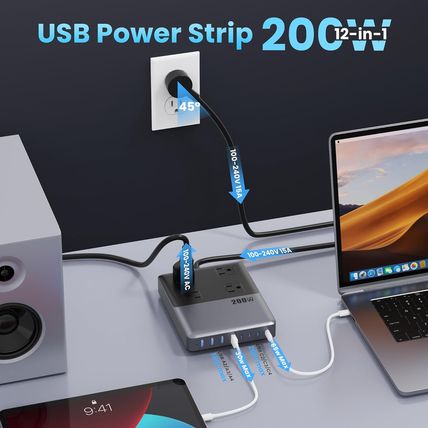 12-In-1 Charging Station USB C Power Strip with 5Ft Cord and Plug,200W Gan IV US