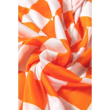 Orange Checkerboard Print V Neck Loose Tee and Shorts Lounge Set