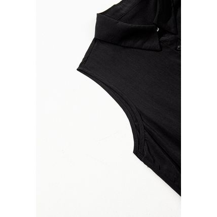 Black Sleeveless Buttoned Front Ruffle Hem Tunic Shirt