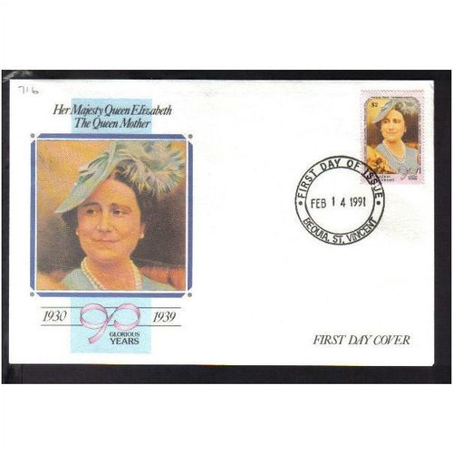 1990 GRENADINES OF ST VINCENT QUEEN MOTHER 90TH BIRTHDAY FDC SG716