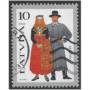 Mi 652: 10 S. multicoloured Costumes of the regions: Alsunga.
