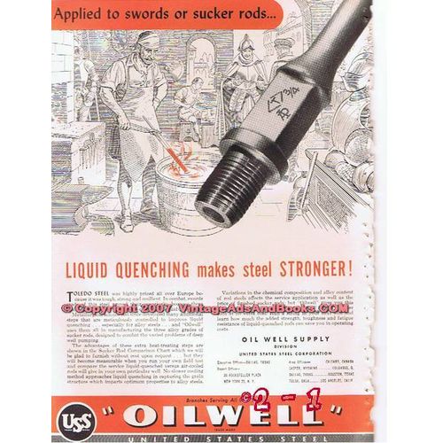 UNITED STATES STEEL 1955 sucker rods liquid quenching vintage ad