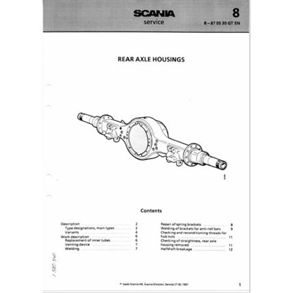 Scania Trucks Service Manual Rear Axle Housings 1987 8870530GTEN PDF