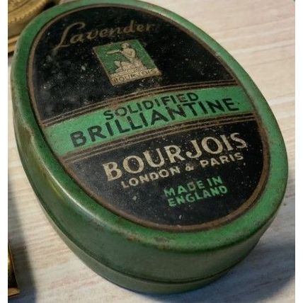 Vintage Tin Bourjois Lavender Brilliantine Green Oval Metal Container