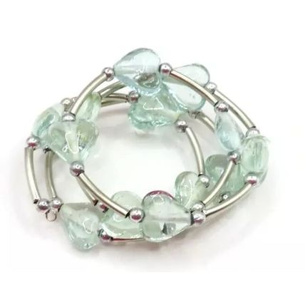 Clear Glass Hearts Memory Wire Bracelet Gift Ladies Jewellery Christmas Women